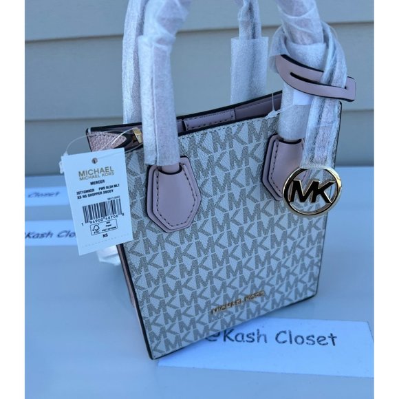 Michael Kors Mercer Crossbody Bag Extra Small MK Signature Powder Blush - Picture 8 of 9